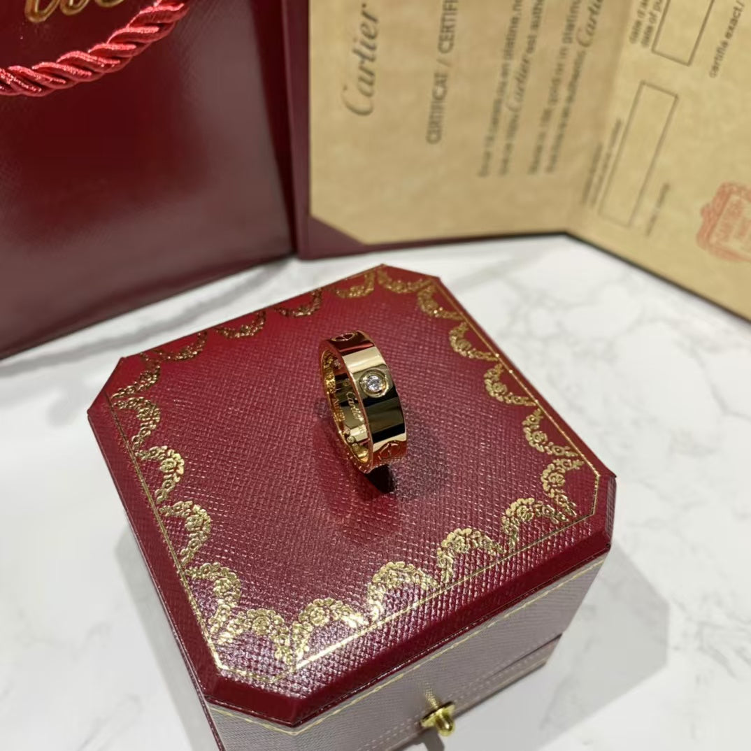 [baslovejewels]LOVE RING 5.5MM 3 DIAMONDS PINK GOLD