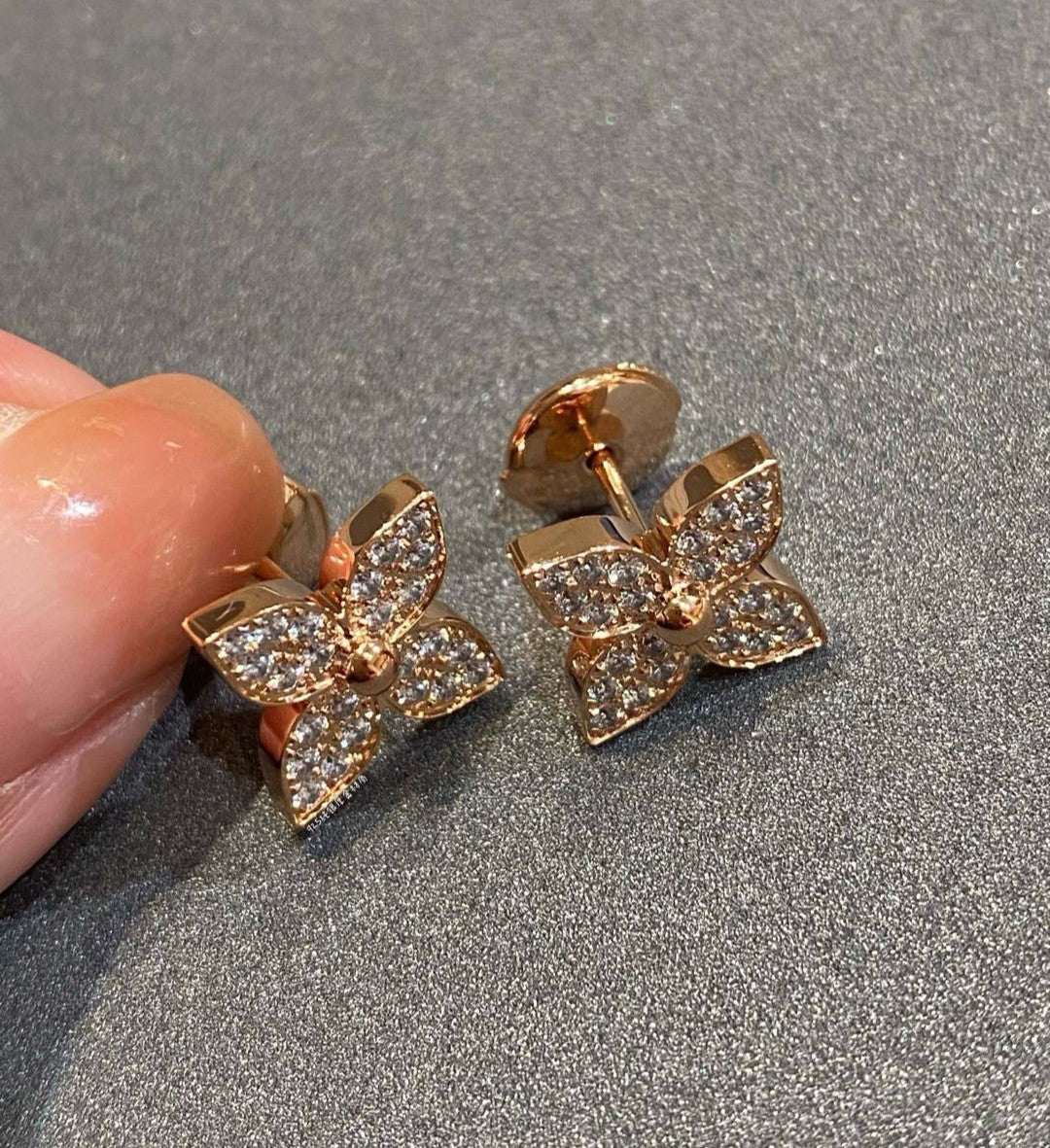 [baslovejewels]STAR BLOSSOM STUD EARRINGS PINK GOLD DIAMONDS