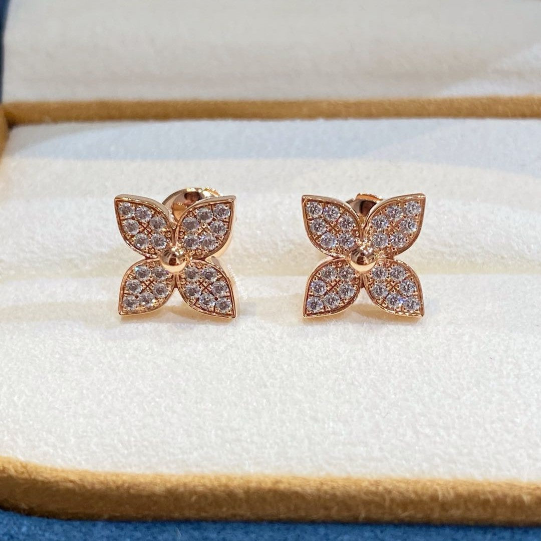 [baslovejewels]STAR BLOSSOM STUD EARRINGS PINK GOLD DIAMONDS