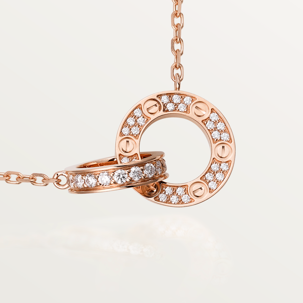 [baslovejewels]LOVE 7.6MM NECKLACE ROSE GOLD AND SILVER  FULL DIAMOND