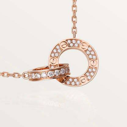 [baslovejewels]LOVE 7.6MM NECKLACE ROSE GOLD AND SILVER  FULL DIAMOND