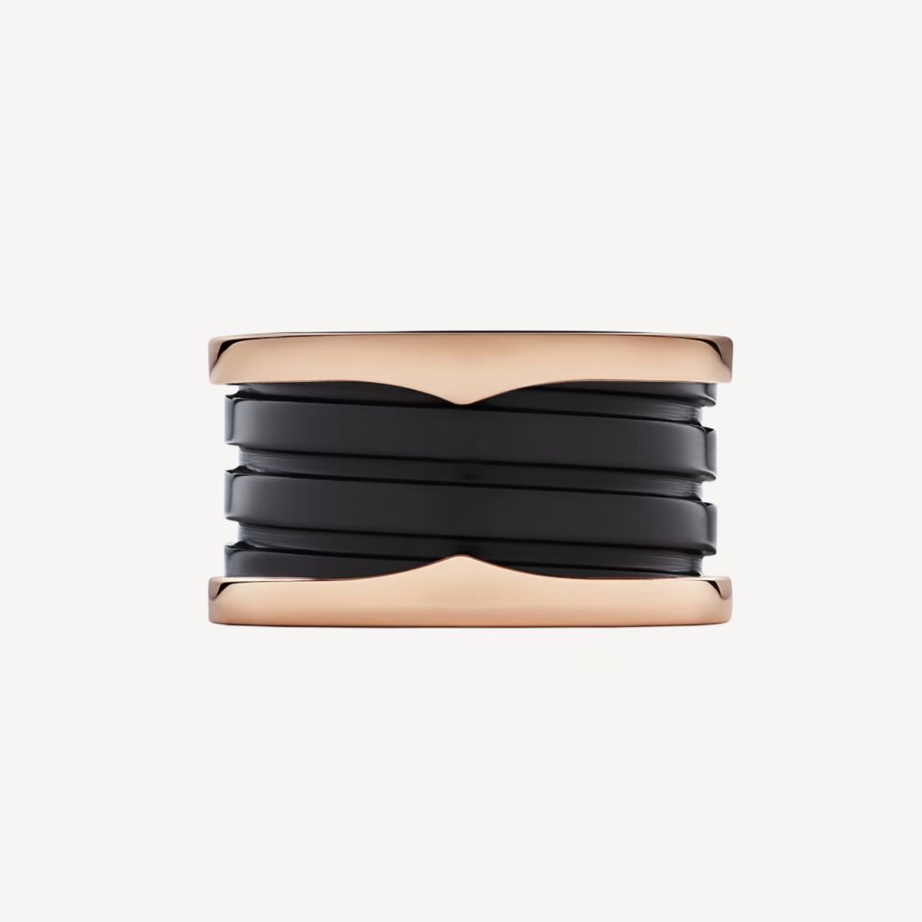 [baslovejewels]ZERO 1 FOUR-BAND LOOPS AND BLACK CERAMIC SPIRAL PINK GOLD RING