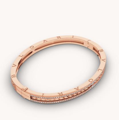 [baslovejewels]ZERO 1 SPIRAL AND PAVED DIAMOND PINK GOLD BRACELET