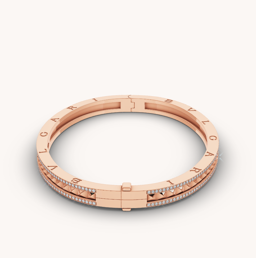 [baslovejewels]ZERO 1 SPIRAL AND PAVED DIAMOND PINK GOLD BRACELET
