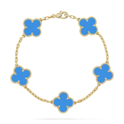[baslovejewels]CLOVER 5 MOTIFS BLUE AGATE BRACELET