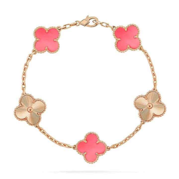 [baslovejewels]CLOVER BRACELET 5 MOTIF PINK AND PINK GOLD