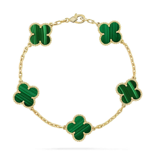 [baslovejewels]CLOVER 5 MOTIFS MALACHITE BRACELET