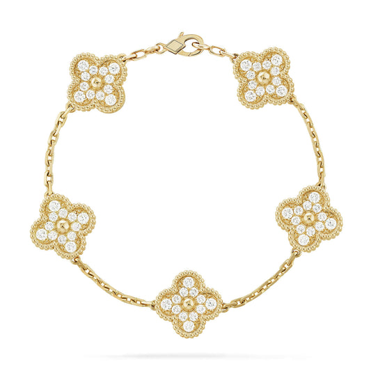 [baslovejewels]CLOVER 5 MOTIFS  FULL DIAMOND BRACELET