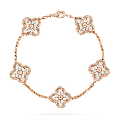 [baslovejewels]CLOVER 5 MOTIFS  FULL DIAMOND BRACELET