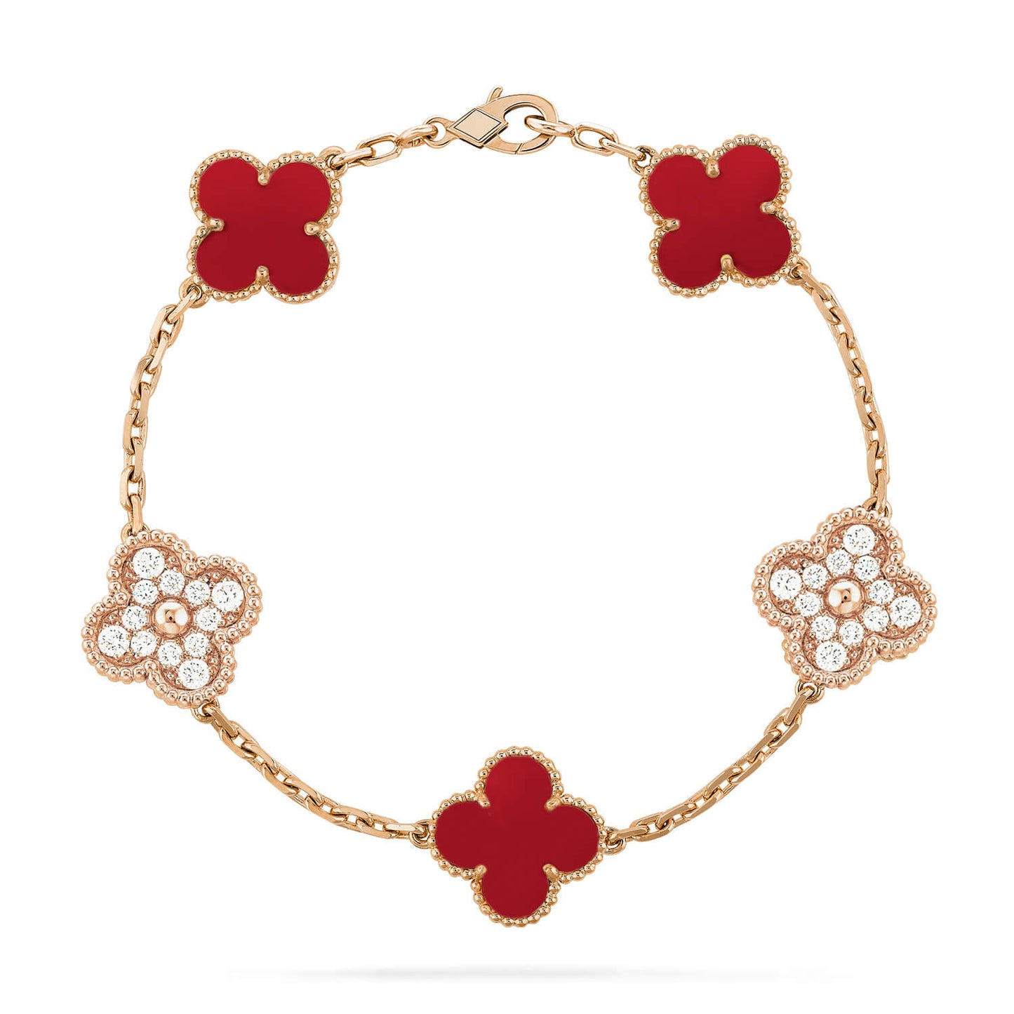 [baslovejewels]CLOVER 5 MOTIFS CARNELIAN DIAMOND BRACELET