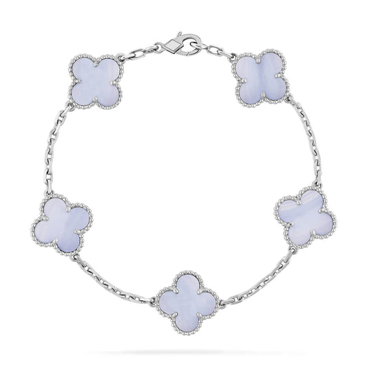 [baslovejewels]CLOVER  5 MOTIF PURPLE CHALCEDONY BRACELET SILVER