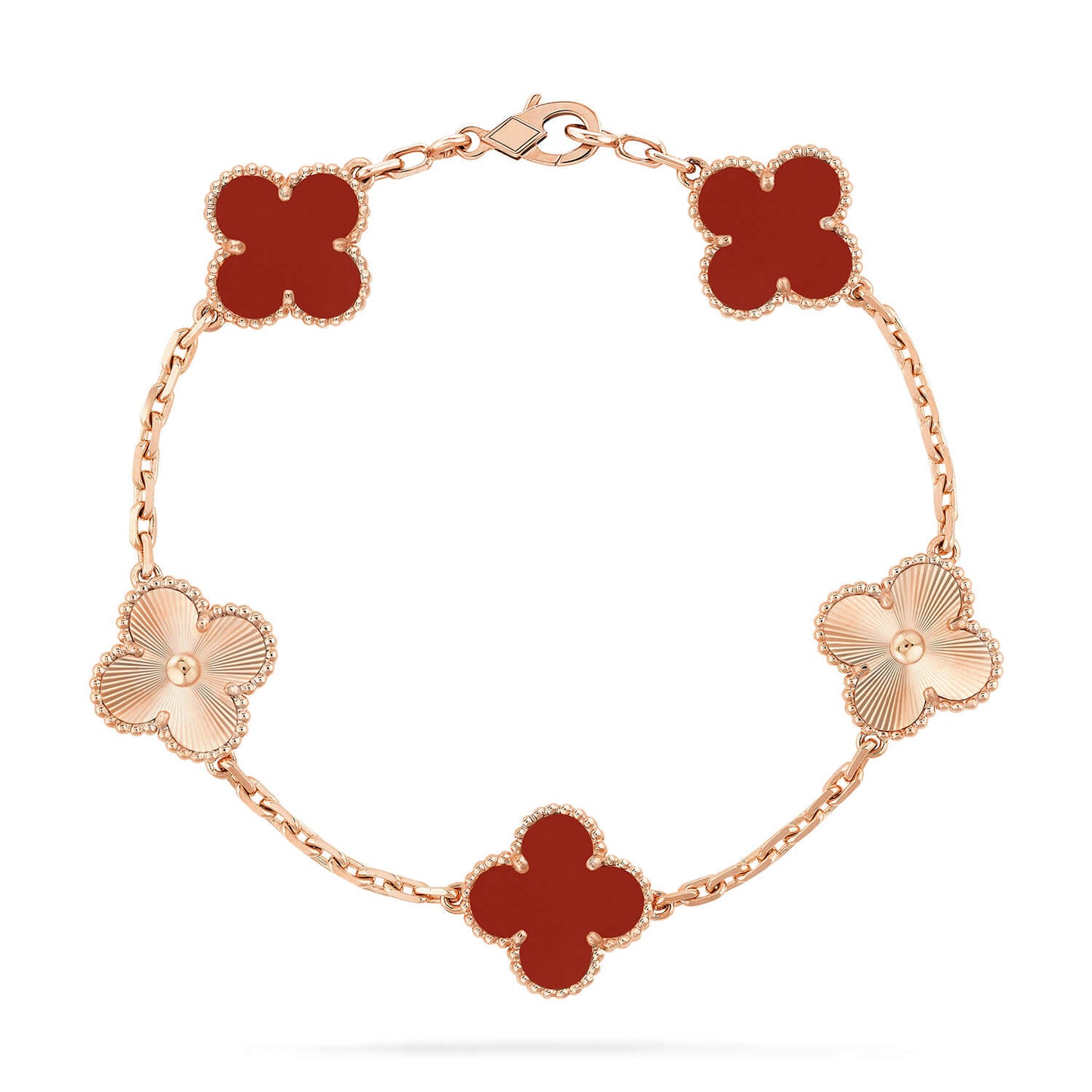 [baslovejewels]CLOVER  5 MOTIFS CARNELIAN GOLD BRACELET