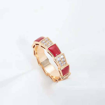 [baslovejewels]SERPENTI RING PINK GOLD CARNELIAN DIAMOND PAVED 4MM
