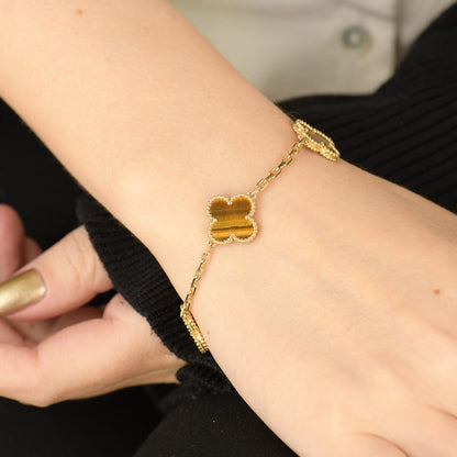 [baslovejewels]CLOVER  5 MOTIFS TIGER EYE BRACELET