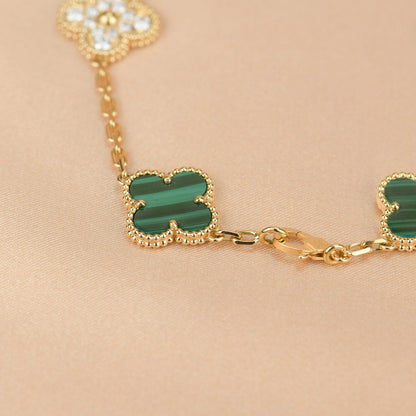 [baslovejewels]CLOVER  5 MOTIF MALACHITE DIAMOND BRACELET