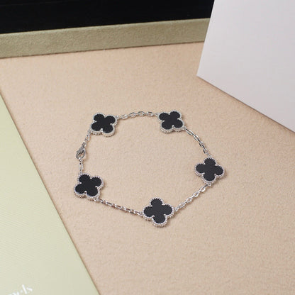 [baslovejewels]CLOVER 5 MOTIF ONYXS  BRACELET SILVER