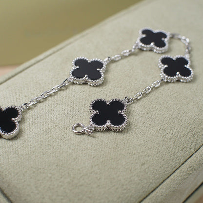 [baslovejewels]CLOVER 5 MOTIF ONYXS  BRACELET SILVER