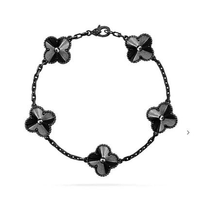 [baslovejewels]CLOVER 5 MOTIF BLACK BRACELET