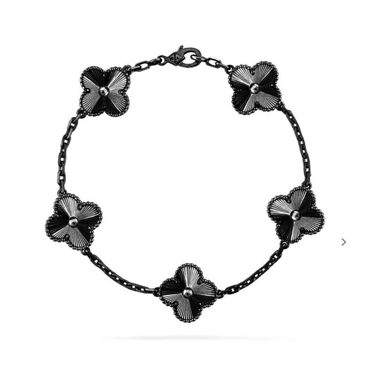 [baslovejewels]CLOVER 5 MOTIF BLACK BRACELET