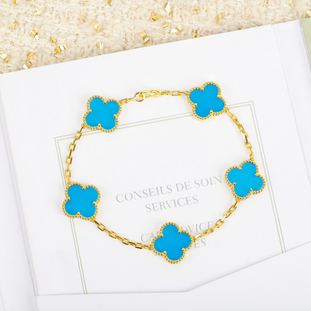 [baslovejewels]CLOVER 5 MOTIFS TURQUOISE BRACELET