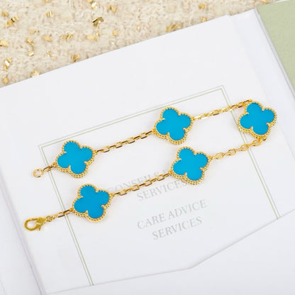 [baslovejewels]CLOVER 5 MOTIFS TURQUOISE BRACELET