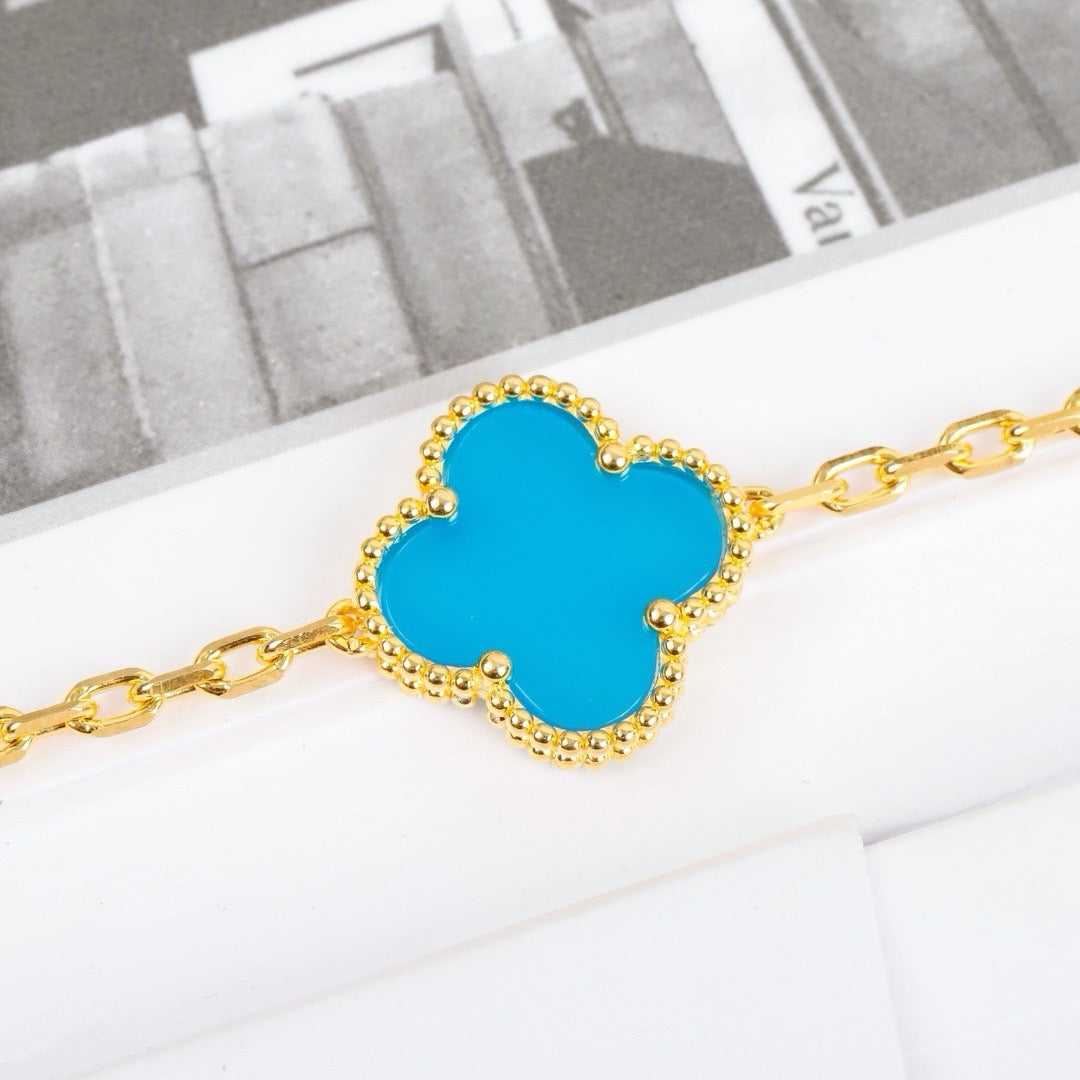 [baslovejewels]CLOVER 5 MOTIFS TURQUOISE BRACELET