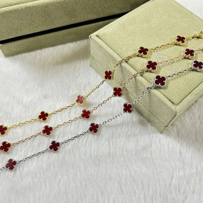 [baslovejewels]CLOVER 6 MOTIF RED AGATE BRACELET
