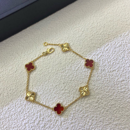 [baslovejewels]CLOVER 6 MOTIF RED AGATE LASER BRACELET
