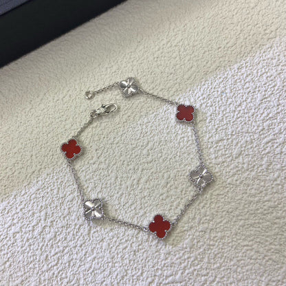 [baslovejewels]CLOVER 6 MOTIF RED AGATE LASER BRACELET
