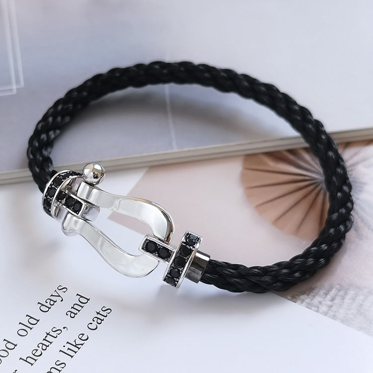 [baslovejewels]FORCE LARGE HORSESHOE BLACK DIAMOND BRACELET SILVER