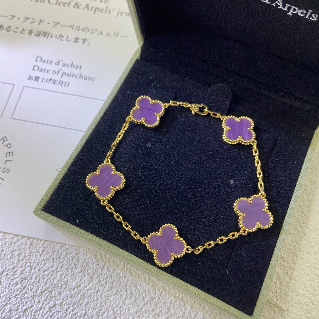 [baslovejewels]CLOVER  5 MOTIFS  PURPLE VIOLET BRACELET