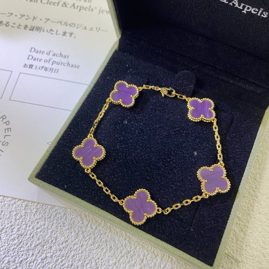 [baslovejewels]CLOVER  5 MOTIFS  PURPLE VIOLET BRACELET