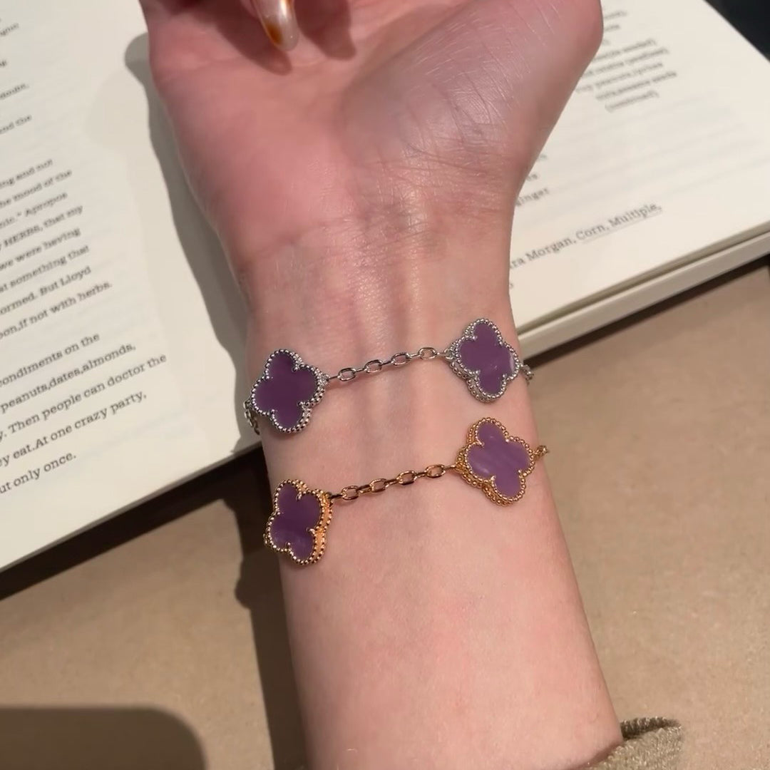 [baslovejewels]CLOVER  5 MOTIFS  PURPLE VIOLET BRACELET