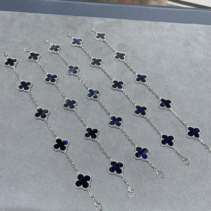 [baslovejewels]CLOVER 5 MOTIF PIETERSITE SILVER BRACELET