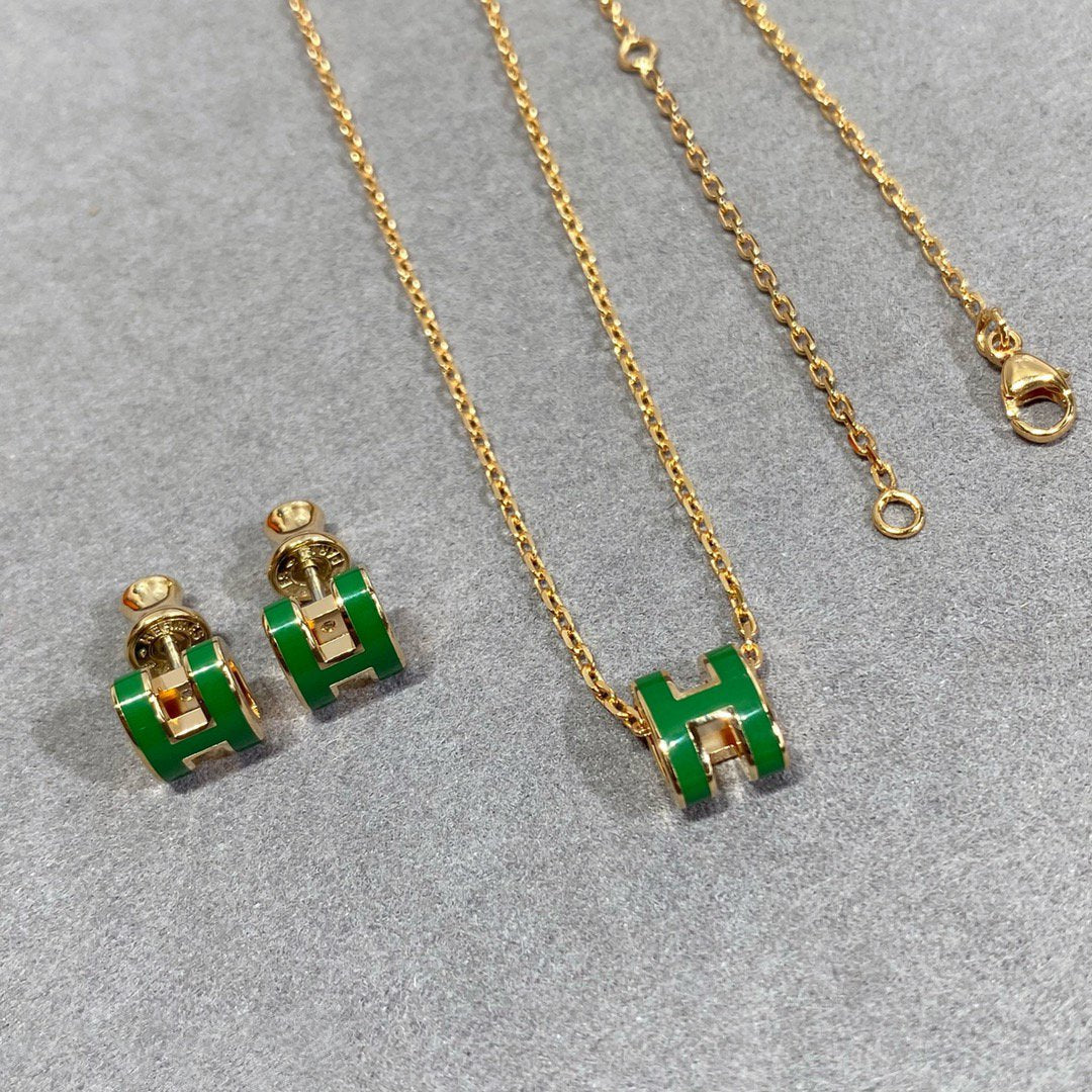 [baslovejewels]POP H GREEN NECKLACE SILVER AND GOLD