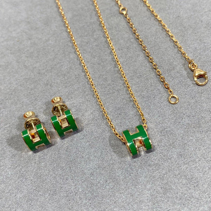 [baslovejewels]POP H GREEN NECKLACE SILVER AND GOLD