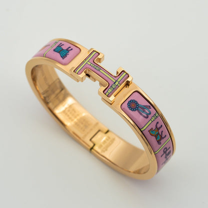 [baslovejewels]H PINK GOLD BRACELET PINK CERAMIC