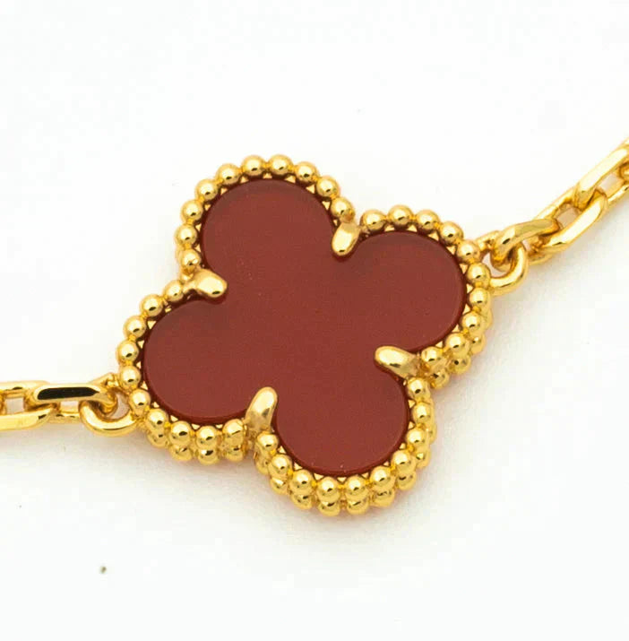 [baslovejewels]CLOVER 5 MOTIFS CARNELIAN DIAMOND BRACELET