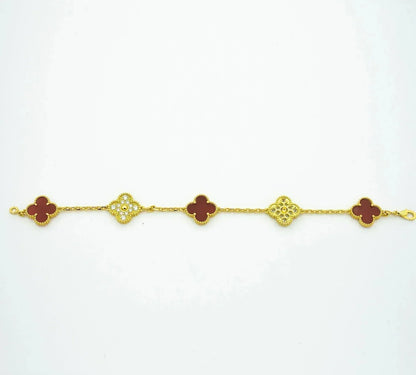 [baslovejewels]CLOVER 5 MOTIFS CARNELIAN DIAMOND BRACELET