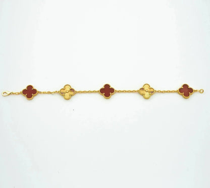 [baslovejewels]CLOVER  5 MOTIFS CARNELIAN GOLD BRACELET