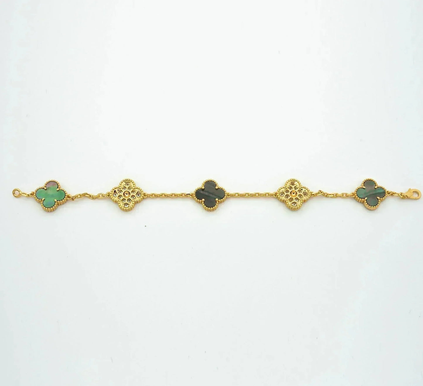 [baslovejewels]CLOVER 5 MOTIF GRAY MOP DIAMOND BRACELET