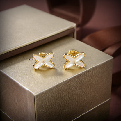 [baslovejewels]JEUX DE WHITE MOP GOLD DIAMOND EARRINGS