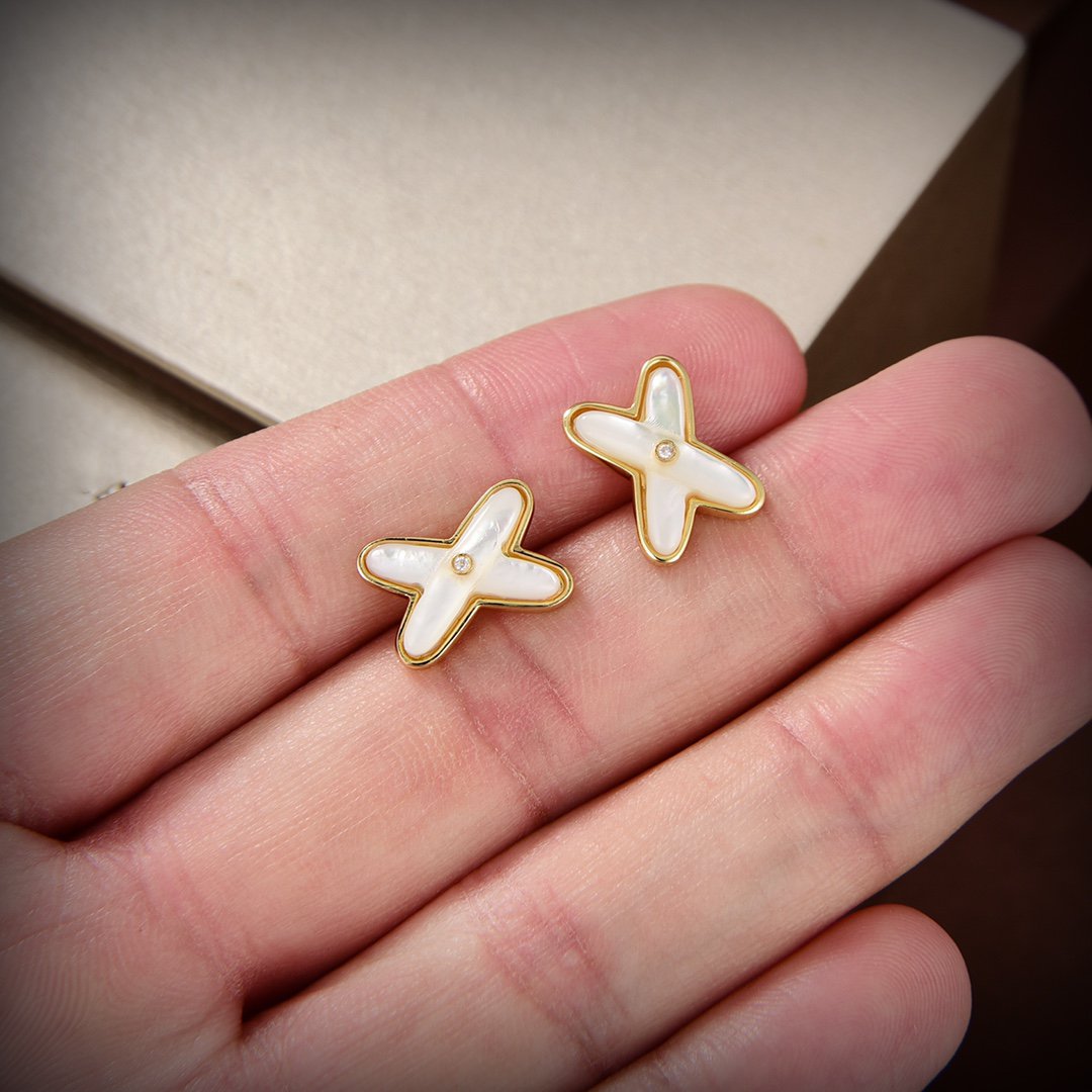 [baslovejewels]JEUX DE WHITE MOP GOLD DIAMOND EARRINGS