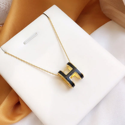 [baslovejewels]HM CLIC BLACK ENAMEL GOLD NECKLACE