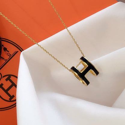 [baslovejewels]HM CLIC BLACK ENAMEL GOLD NECKLACE