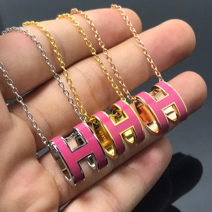 [baslovejewels]H NECKLACE PINK