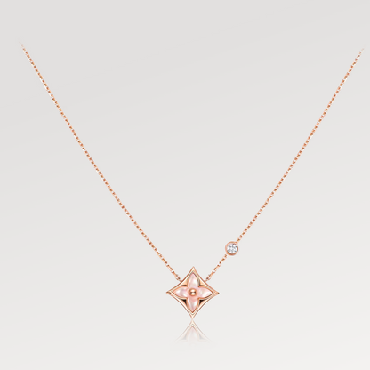 [baslovejewels]STAR PINK MOP 1 DIAMOND PINK GOLD NECKLACE