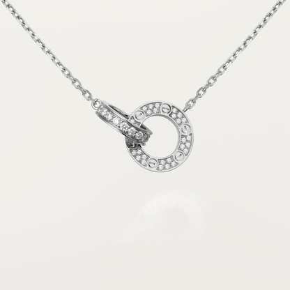 [baslovejewels]LOVE 7.6MM NECKLACE ROSE GOLD AND SILVER  FULL DIAMOND