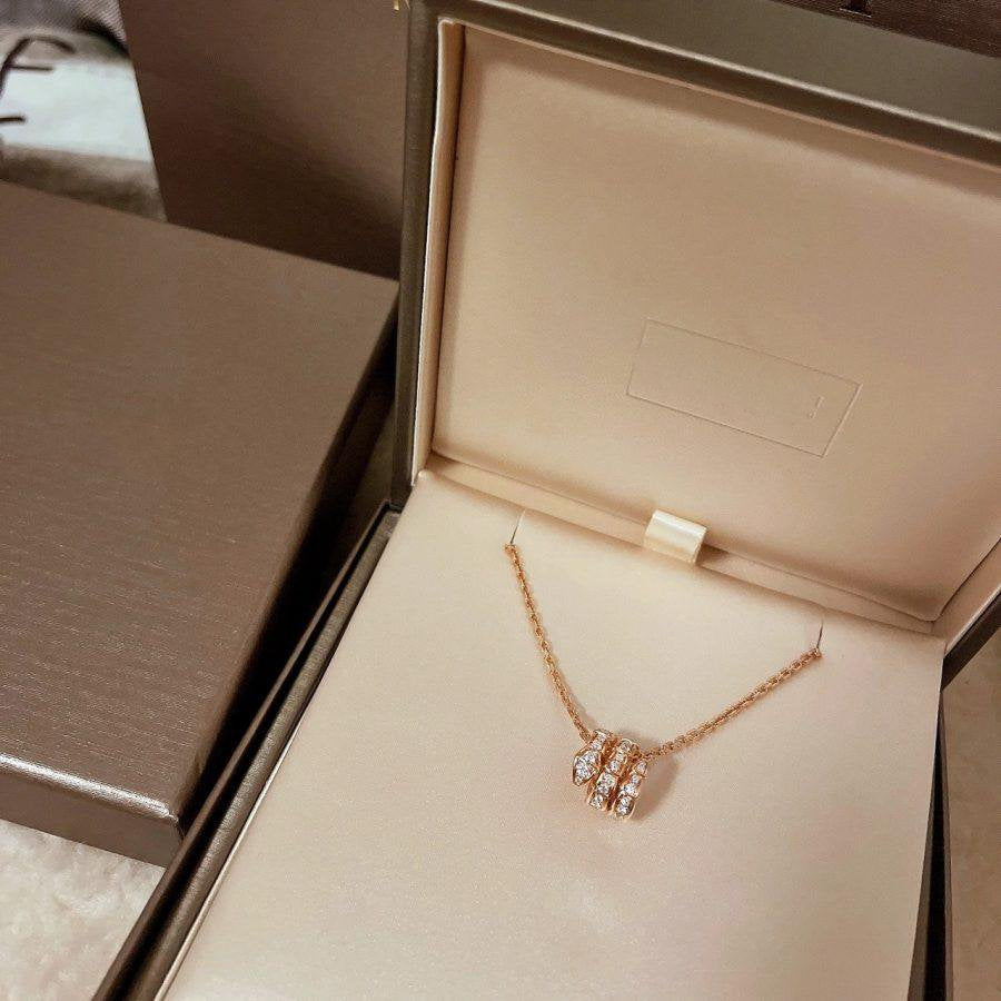 [baslovejewels]SERPENTI PINK GOLD NECKLACE DOUBLE RING DIAMOND