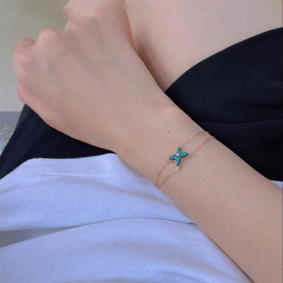 [baslovejewels]JEUX BRACELET MALACHITE PINK GOLD 1 DIAMOND